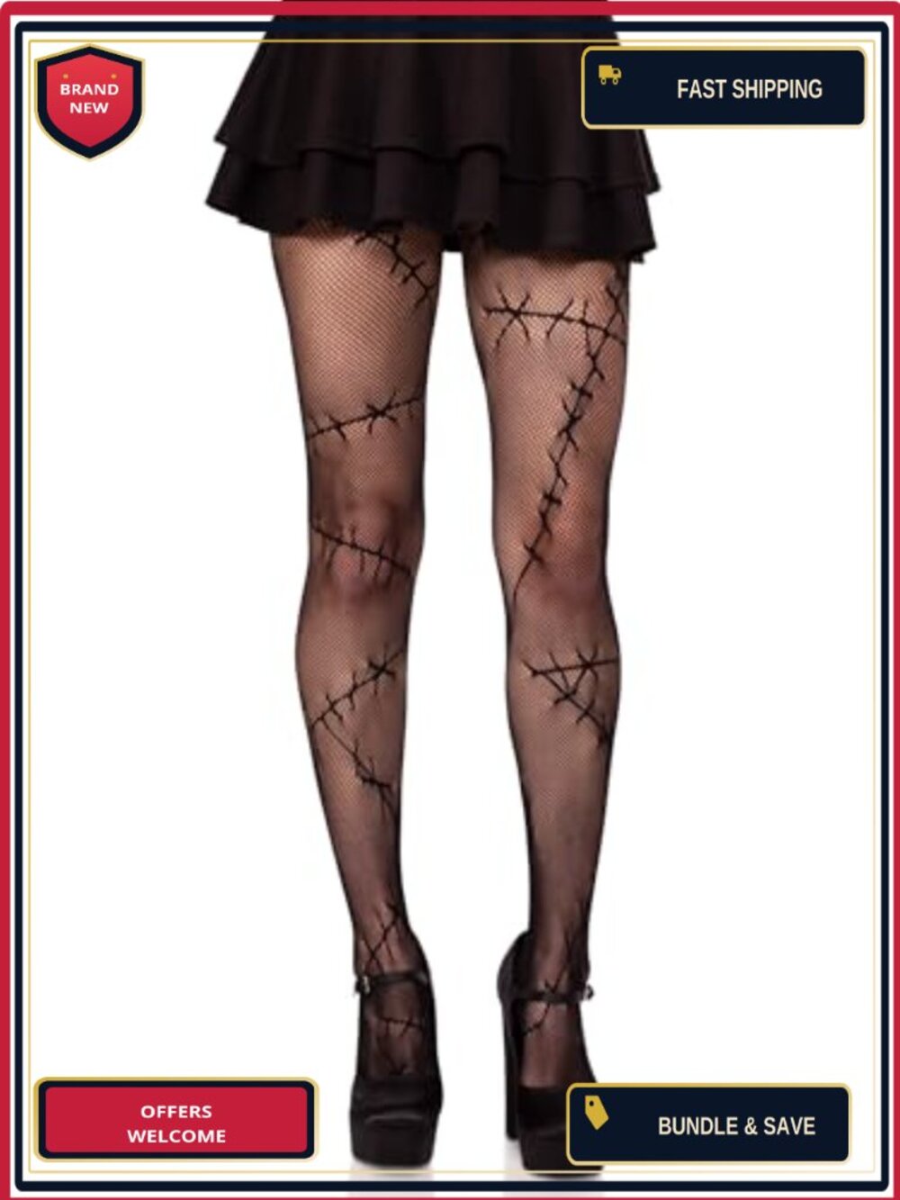 Stitched Up Halloween Fishnet Tights Micro Net Patterned Goth